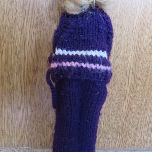 Hand Knit Purple Top Pants Hat for Barbie Shape 12" Dolls Vintage (K730) - Picture 5 of 7
